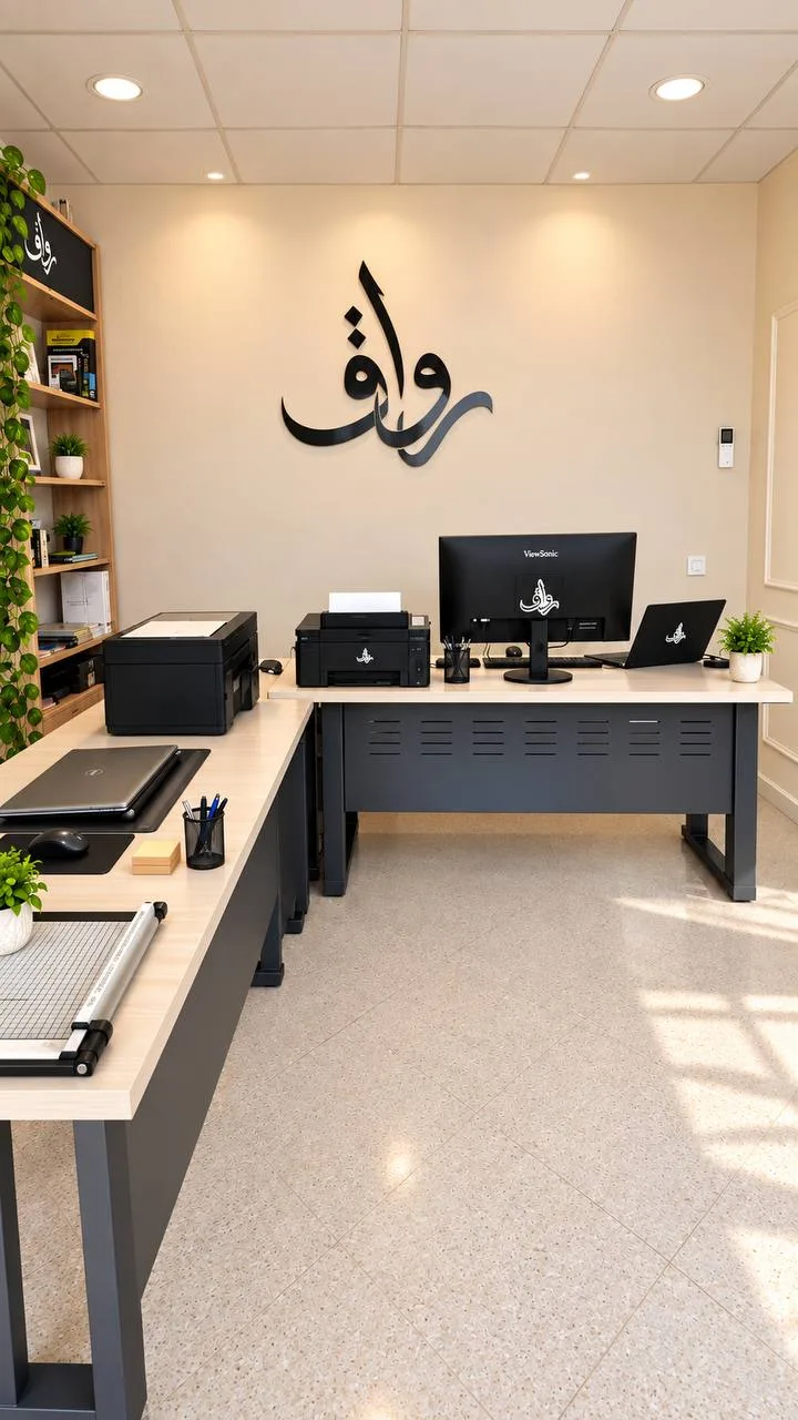 داخل محل رواق مع شعار رواق على الحائط